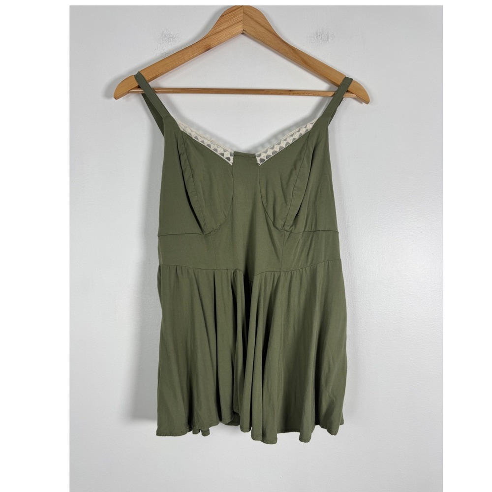 Boho Torrid Womens Large Cami Top Olive Green Crochet Trim‎ Smocked Peplum